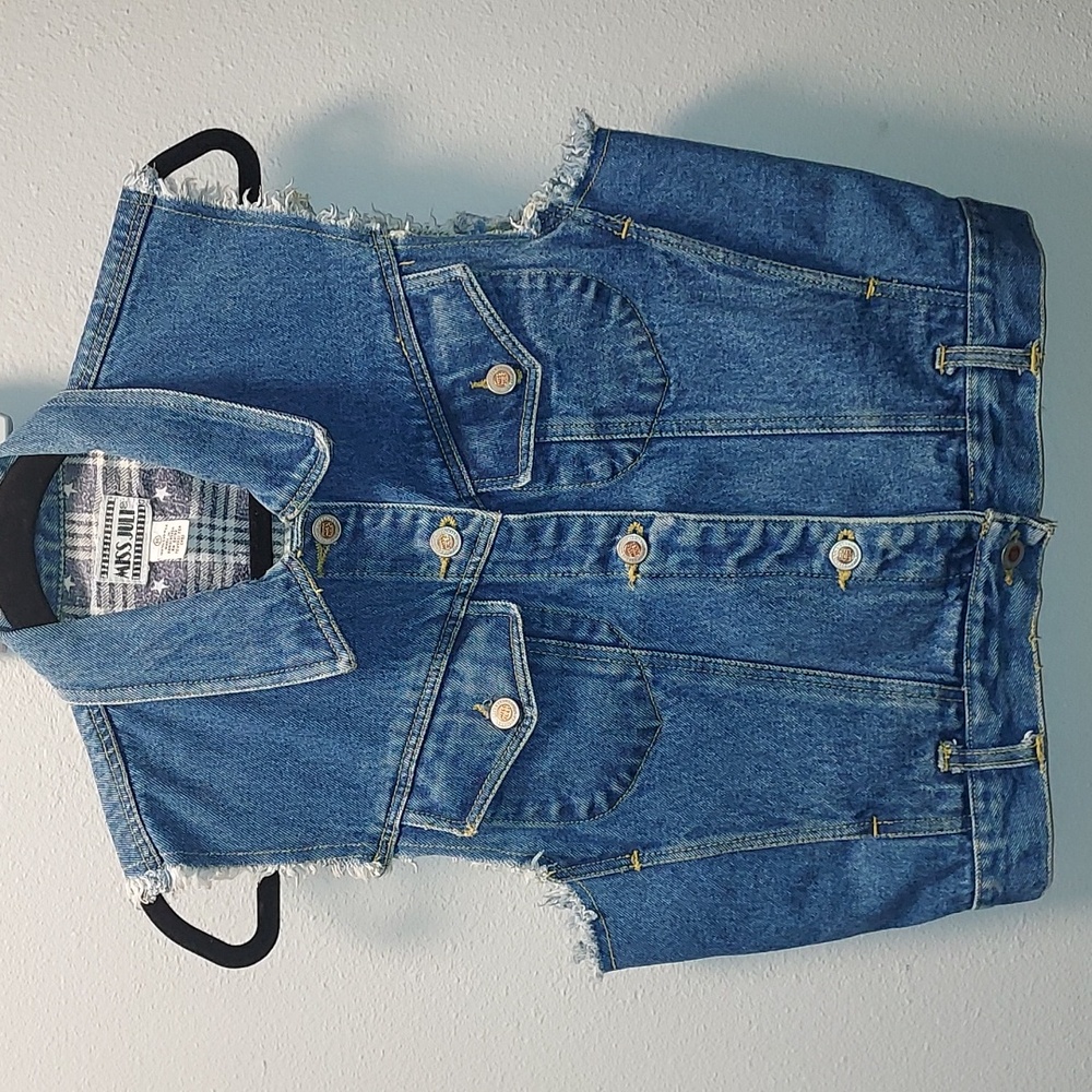 Vintage Miss Juli Cropped Frayed Edges 90's Denim Cotton Vest Size Medium